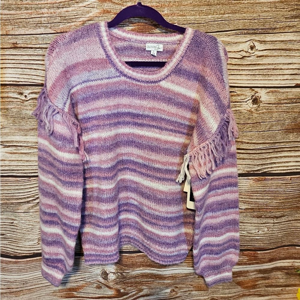 Olivia Sky knitted sweater Women's large pink/purple/white stripped NWT